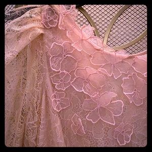 BCBG Lace Top Peplum Floral Appliqué Silk S
